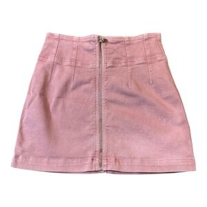 Free People We The Free Pink Denim Mini Skirt Front Zip A‎ Line Womens Size 29